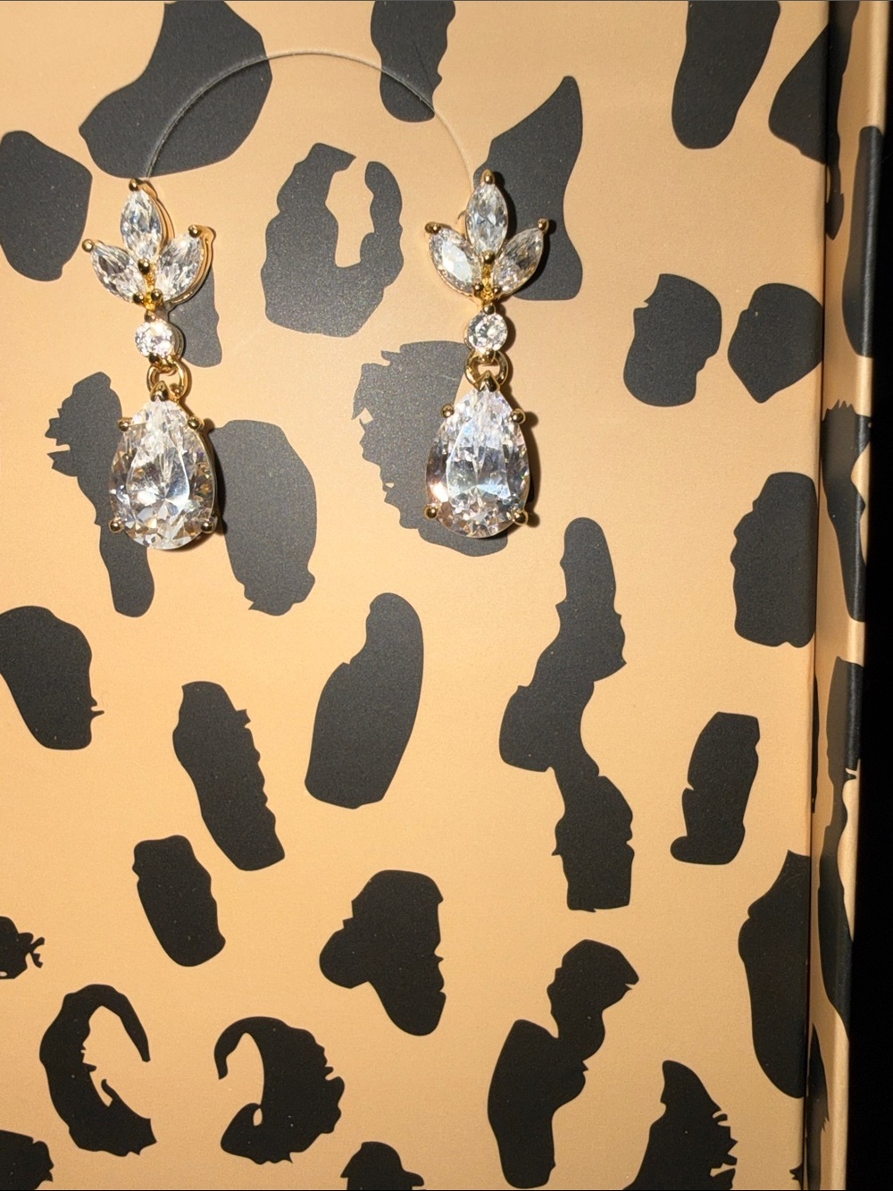 .925 Gold Teardrop Crystal Drop Earrings - Women Jewelry